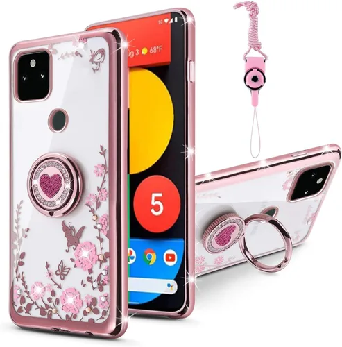 Vista 11 de Funda compatible con Google Pixel 6 Pro para mujer, con purpurina, suave, elegante, transparente, TPU de lujo, bonita funda protectora con correa