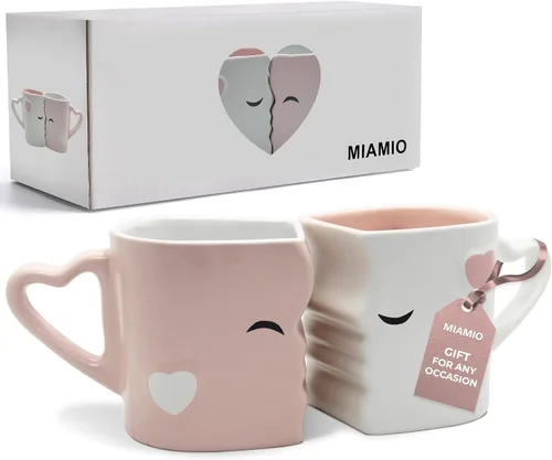 Vista 9 de MIAMIO - Juego de tazas de café/taza de besos para parejas de novia, de cerámica, con caja de regalo para bodas/cumpleaños/aniversario (negro)
