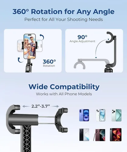 Vista 4 de Fuloview Trípode de Viaje para Selfie de 67 Pulgadas, Trípode Extensible para iPhone con Control Remoto Inalámbrico y Soporte para Teléfono, Soporte
