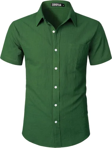 Vista 24 de ZEROYAA Camisas casuales de algodón ligero con botones para hombre aguamarina (Aqua Sky)