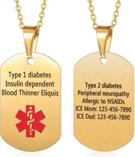 Vista 11 de Jewelstruck Collar de alerta médica para mujeres y hombres, etiquetas de identificación de emergencia, collar de doble cara, grabado gratuito
