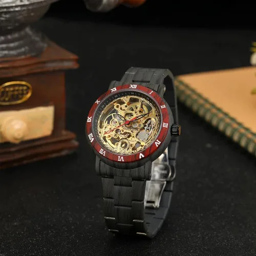 Vista 3 de FORSINING Reloj de pulsera con correa para hombre, diseño de esqueleto, tallado automático, movimiento de engranaje, manecillas luminosas, patrones