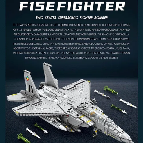 Vista 3 de Technic F-15E Eagle Fighter Jet Kit de construcción, serie militar de bloques de construcción (2216PCS)