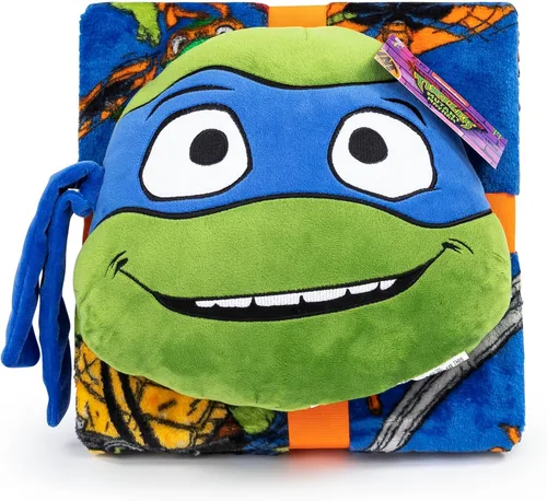 Vista 6 de Jay Franco Nickelodeon Teenage Mutant Ninja Turtles Mutant Mayhem Leonardo Nogginz - Juego de manta y almohada de felpa de 40 x 50 pulgadas, juego
