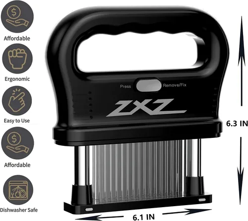 Vista 2 de ZXZ Mazo ablandador de carne de alta calidad, 48 cuchillas de acero inoxidable, ideal para carnes marinadas, carne de res, filetes, pollo, aves