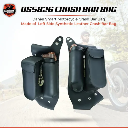 Vista 2 de Daniel Smart - Bolsa de cuero para motocicleta con barra de choque, lado derecho, bolsa para sillín, con soporte para botella de agua y cierre