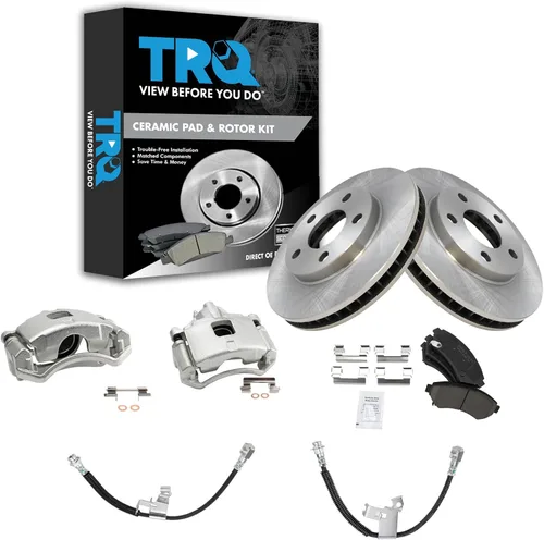 Vista 60 de TRQ Juego de pastillas de freno delanteras y rotores de cerámica, pinzas, mangueras, compatibles con Honda Odyssey 2005-2010