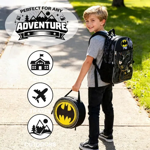 Vista 8 de DC Comic Book Batman Symbol - Juego de accesorios de mochila de 5 piezas para niños