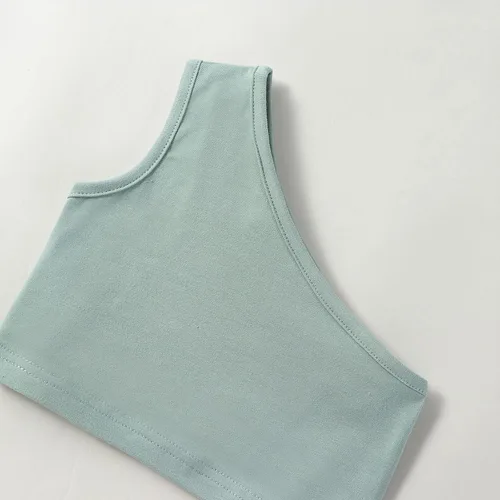 Vista 4 de Conjunto de 2 piezas de camiseta sin mangas de color sólido para niñas pequeñas, conjunto de 2 piezas, traje casual de verano