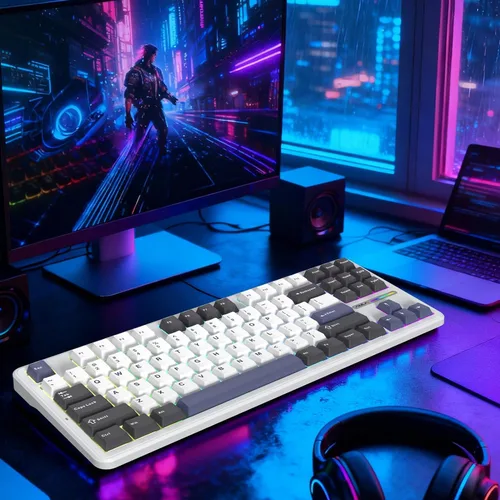 Vista 8 de Aula F87 Pro Wireless Mechanical Keyboard, Tri-Mode Bluetooth2.4GUSB-C Hot-Swappable RGB Gaming Keyboard, Gasket Mount, 4000mAh, for WindowsMac