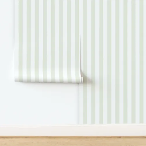 Vista 4 de Spoonflower Papel tapiz para despegar y pegar, diseño de rayas verdes verticales descoloridas, rayas verdes de verano, casa de campo, papel pintado