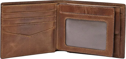 Vista 2 de Fossil Mens Derrick Leather RFID-Blocking Large Bifold with Coin Pocket Wallet