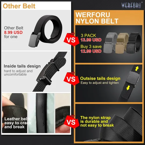 Vista 2 de WERFORU Cinturón de nailon para hombre, cinturón táctico militar, correa de lona para exteriores con hebilla de plástico