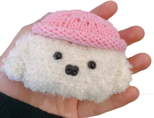 Vista 9 de Lindo estuche de felpa suave hecho a mano de piel blanca esponjosa para perros y perritos de peluche para Airpods2 Airpod de dibujos animados