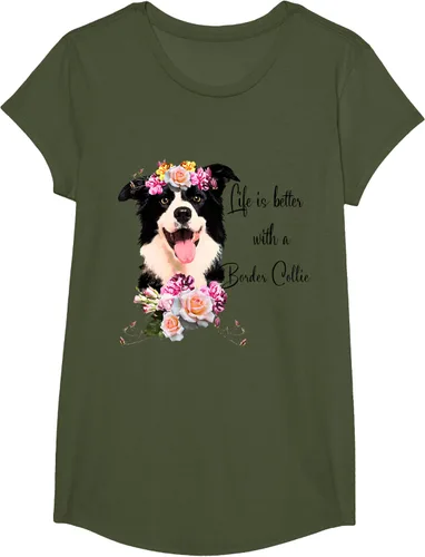 Vista 85 de Life is Better With a Border Collie - Camiseta de perro lindo con flores, gris, S Gris Oscuro