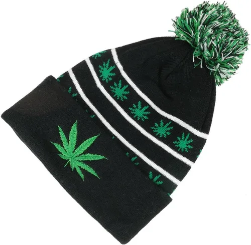 Vista 3 de Gorro acrílico con pompones de hojas de marihuana