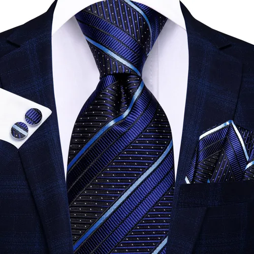 Vista 264 de Hi-Tie Corbatas de seda para hombre, diseño de cachemira a rayas, con bolsillo, gemelos cuadrados, conjunto formal de negocios