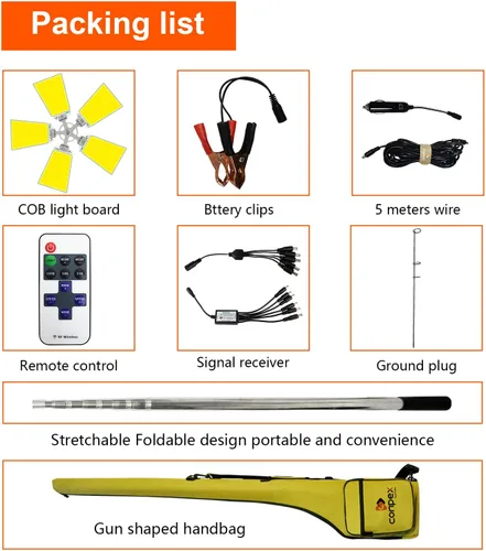 Vista 5 de CONPEX Altra luces LED telescópicas de camping, iluminación LED portátil para acampar al aire libre con control remoto y manual, soporte de 12V CC