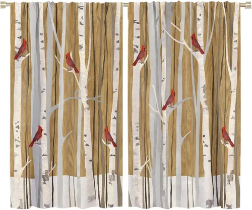 Vista 49 de Cortinas de abedul para sala de estar, niebla matutina en otoño, decoración del hogar, 42 x 45 pulgadas de largo