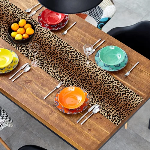 Vista 2 de Camino de Mesa con Estampado de Leopardo de 72 Pulgadas de Largo, Camino de Mesa Estilo Animal, Pañuelos para Tocador, Decoración de Mesa de Burlap