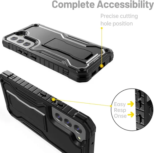 Vista 3 de FITO Funda para Samsung Galaxy S22, doble capa a prueba de golpes resistente para teléfono Samsung S22 5G con protector de pantalla, soporte Negro