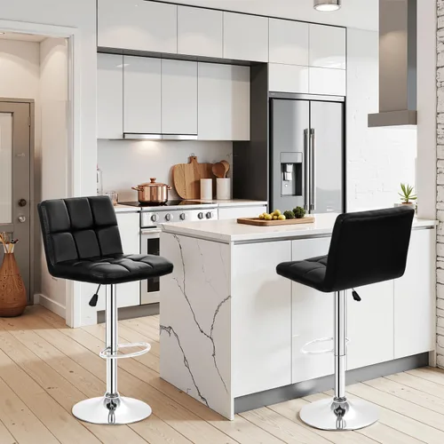 Vista 2 de BestOffice Juego de 2 taburetes de bar ajustables de piel sintética, taburetes de mostrador modernos con respaldo y reposapiés, taburetes de bar