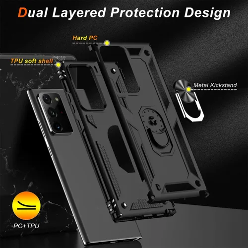 Vista 7 de LUMARKE Funda protectora para Galaxy Note 20 Ultra, supera 16 pies, prueba de caídas, grado militar, resistente con soporte de anillo magnético Negro