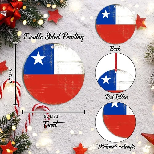 Vista 3 de Silueta de la bandera de Chile, adornos de árbol de Navidad, bandera nacional, recuerdo de país, decoraciones de Navidad, regalo de Chile, adorno