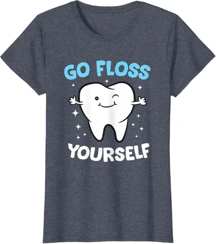 Vista 66 de Camiseta higienista dental, asistente dental, Go Floss Yourself dentista, Negro, S