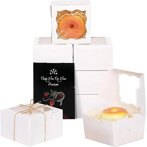 Vista 9 de qiqee Cajas de panadería negras con ventana de 4 x 4 x 2.5 pulgadas, 100 paquetes de mini cajas de galletas para macarrones, cajas de pastelería