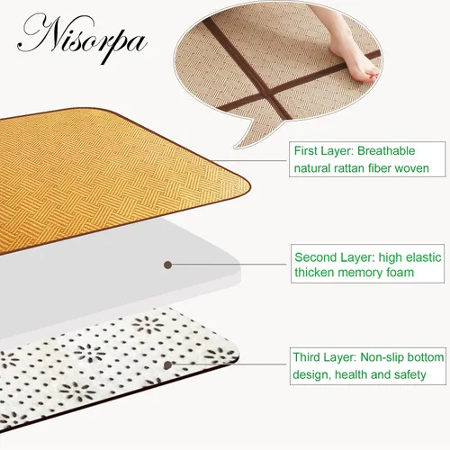 Vista 5 de Nisorpa Tapete japonés de tatami de 71 x 71 pulgadas, 0.47 pulgadas de grosor, tapete japonés de ratán antideslizante y transpirable de espuma Marrón