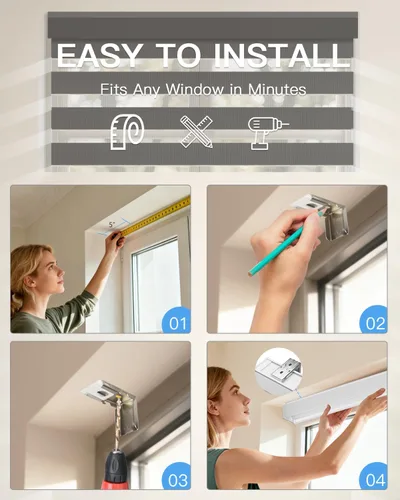 Vista 7 de Tokblind Persianas motorizadas de cebra con control remoto, persianas enrollables eléctricas de doble capa compatibles con Alexa a través del Hub