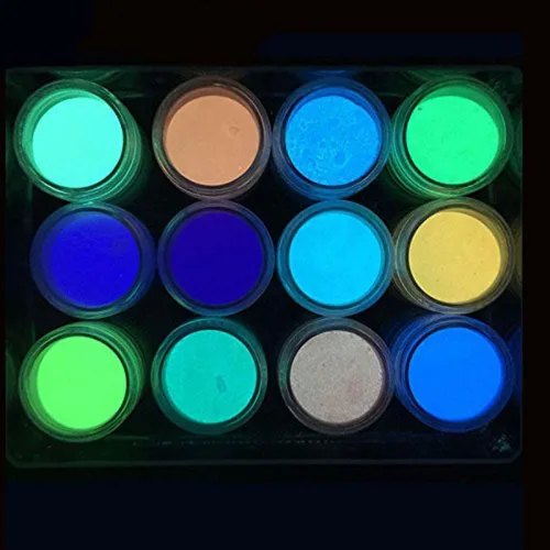 Vista 9 de Polvo que brilla en la oscuridad, 24 frascos de pigmento luminoso en polvo de fluorescencia nocturna, 12 colores, resina epoxi luminosa, polvo de 24