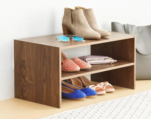 Vista 2 de Whitmor - Estante para zapatos apilable de madera con 2 estantes, nogal, 61 centímetros, paquete de 2