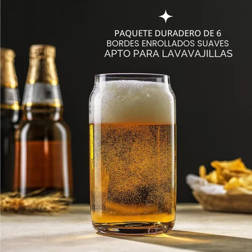 Vista 4 de JoyJolt Juego de vasos de vidrio para beber de 6 a 16 onzas. Vasos de vidrio con forma de lata de soda transparente, lindos vasos de taza de café