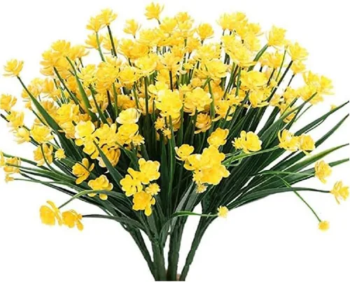 Vista 7 de Flores artificiales para exteriores, flores sintéticas para macetas de exterior, flores exteriores que se ven reales (14 unidades, naranja)