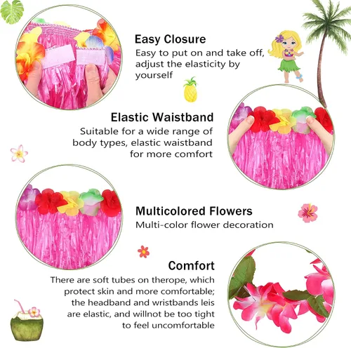 Vista 19 de Conjunto de disfraz de falda de hierba hawaiana de 11.8 in para niñas