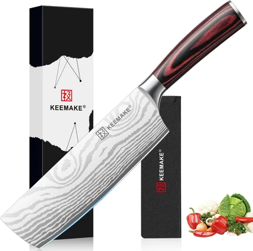 Vista 9 de Cuchillo KEEMAKE de 7 pulgadas, cuchillo para carne de servicio pesado con acero alemán de alto carbono inoxidable 1.4116, cuchillo de verduras