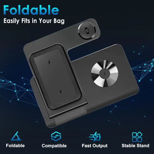 Vista 2 de Cargador inalámbrico, estación de carga 3 en 1 para múltiples dispositivos, base de carga para iPhone serie 8-16, Apple Watch, AirPods Pro 3 2