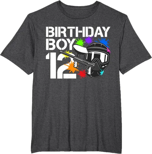 Vista 15 de 12th B-Day Paintball Birthday Party Boy 12 Year Old Funny T-Shirt, Negro