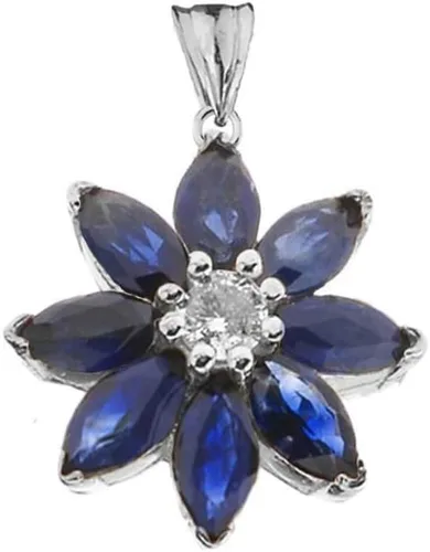 Vista 2 de Collar exótico con colgante de flor de zafiro y diamantes de margarita de oro de 14