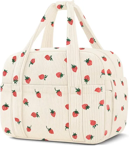 Vista 10 de KUBYA Lonchera de Pana Bolsa de Almuerzo para Mujeres y Hombres, Linda Fresa Pequeña Aislada Reutilizable Trabajo A Prueba de Fugas Simple Loncheras