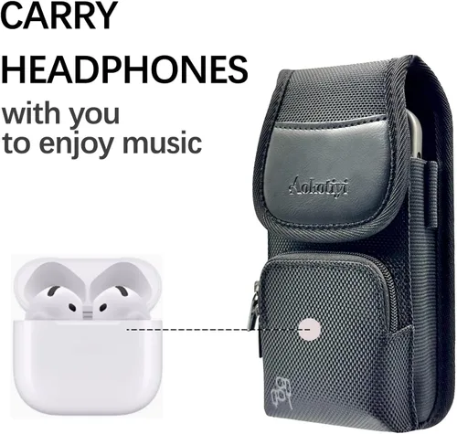 Vista 3 de Funda de nailon para teléfono con bolsillo con cremallera, bolsa de clip para cinturón para iPhone 17 16 15 14 Pro Max y Plus