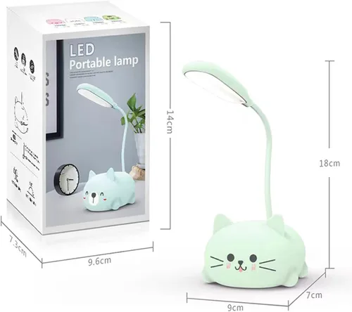 Vista 3 de Neioaas Lámpara LED de escritorio para niños, bonita lámpara de gato luz de lectura recargable por USB, luz de mesa LED portátil, cuello de ganso