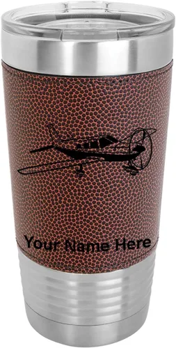 Vista 13 de LaserGram Vaso aislado al vacío de 20 onzas, avión de ala baja, grabado personalizado incluido (piel sintética, estilo béisbol)