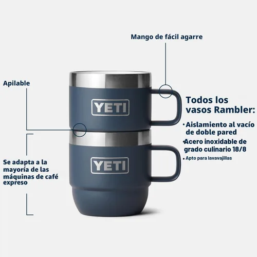 Vista 2 de YETI Rambler - Taza apilable de 6 oz, de acero inoxidable, aislada al vacío para espresso/café, paquete de 2 Blanco