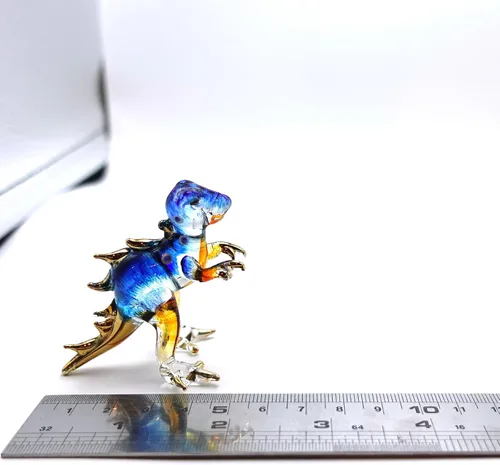 Vista 2 de T-rex Tyrannosaurus Dinosaurio Pequeñas Figuras en miniatura pintadas a mano de vidrio soplado de animales de arte coleccionable, regalo