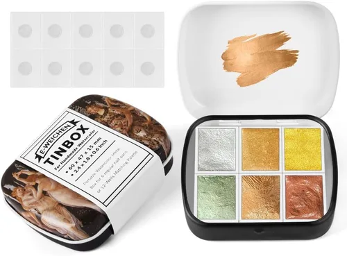 Vista 14 de Caja de estuche de acuarela portátil de mini lata de 12 pozos vacía con bandeja de mezcla de pintura es un pequeño kit de almacenamiento para viajes