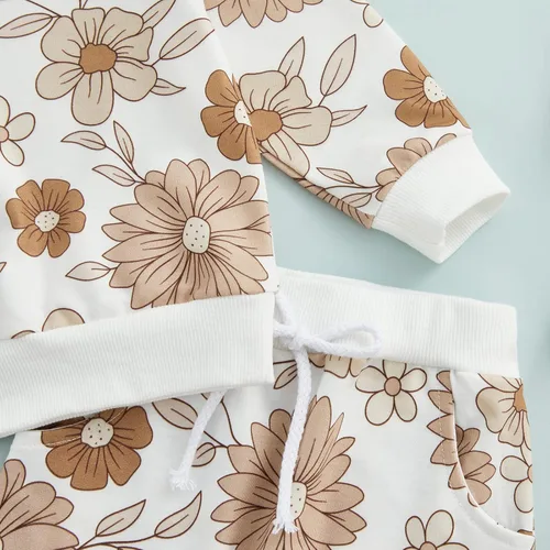 Vista 6 de AEEMCEM Conjunto de sudadera de manga larga con diseño floral de calabaza y diadema para bebé niña