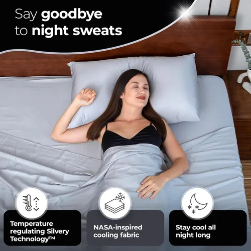 Vista 3 de Silvery Juego de sábanas de cama con infusión de plata - Tela de auto-enfriamiento galardonada con tecnología de auto-limpieza Silvery™ que se Gris